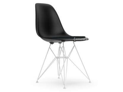 Eames Plastic Side Chair RE DSR Noir profond  |Avec coussin d'assise|Nero|Version standard - 43 cm|Revêtement blanc