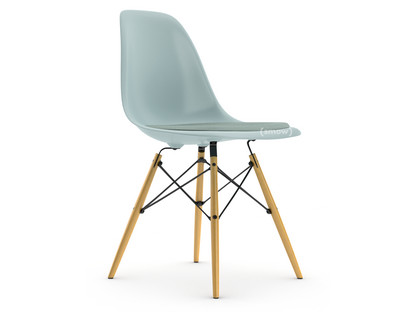 Eames Plastic Side Chair RE DSW Gris bleuté|Avec coussin d'assise|Bleu glacier / ivoire|Version standard - 43 cm|Frêne tons miel