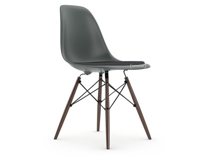 Eames Plastic Side Chair RE DSW Gris granit|Avec coussin d'assise|Gris foncé|Version standard - 43 cm|Érable foncé