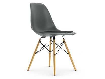 Eames Plastic Side Chair RE DSW Gris granit|Avec coussin d'assise|Gris foncé|Version standard - 43 cm|Frêne tons miel