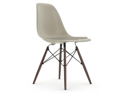 Eames Plastic Side Chair RE DSW Galet|Avec coussin d'assise|Gris chaud / ivoire|Version standard - 43 cm|Érable foncé