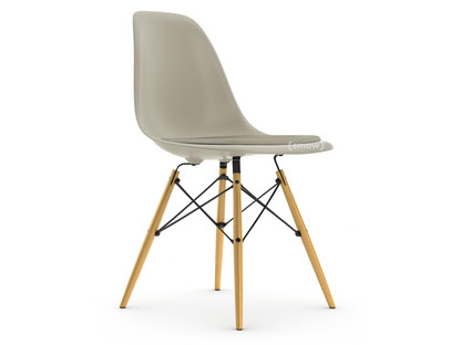 Eames Plastic Side Chair RE DSW Galet|Avec coussin d'assise|Gris chaud / ivoire|Version standard - 43 cm|Frêne tons miel