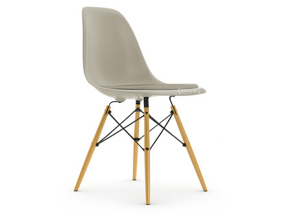 Eames Plastic Side Chair RE DSW Galet|Avec coussin d'assise|Gris chaud / ivoire|Version standard - 43 cm|Érable nuance de jaune