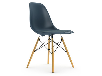 Eames Plastic Side Chair RE DSW Bleu océan|Avec coussin d'assise|Bleu glacier / marron marais|Version standard - 43 cm|Frêne tons miel