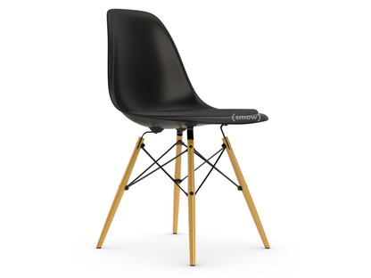 Eames Plastic Side Chair RE DSW Noir profond  |Avec coussin d'assise|Gris foncé|Version standard - 43 cm|Érable nuance de jaune