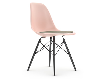 Eames Plastic Side Chair RE DSW Rose pâle|Avec coussin d'assise|Gris chaud / ivoire|Version standard - 43 cm|Érable noir