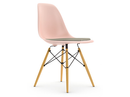 Eames Plastic Side Chair RE DSW Rose pâle|Avec coussin d'assise|Gris chaud / ivoire|Version standard - 43 cm|Érable nuance de jaune