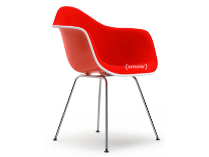 Eames Plastic Armchair RE DAX Rouge (rouge coquelicot)|Rembourrage intégral|Corail / rouge coquelicot|Version standard - 43 cm|Chromé