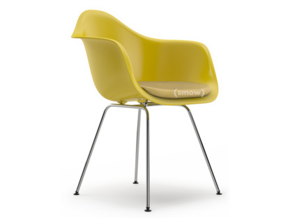 Eames Plastic Armchair RE DAX Moutarde|Avec coussin d'assise|Moutarde / ivoire|Version standard - 43 cm|Chromé