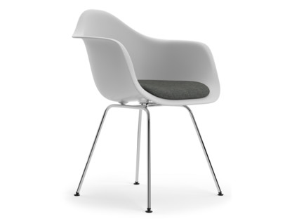 Eames Plastic Armchair RE DAX Coton blanc|Avec coussin d'assise|Nero / ivoire|Version standard - 43 cm|Chromé