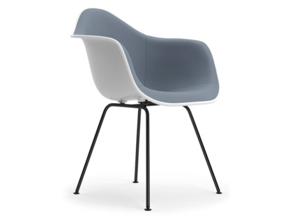 Eames Plastic Armchair RE DAX Coton blanc|Rembourrage intégral|Bleu foncé / ivoire|Version standard - 43 cm|Revêtement basic dark