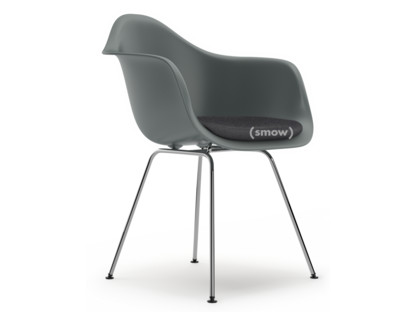Eames Plastic Armchair RE DAX Gris granit|Avec coussin d'assise|Gris foncé|Version standard - 43 cm|Chromé