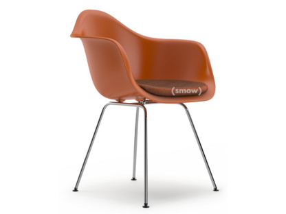 Eames Plastic Armchair RE DAX Orange rouille|Avec coussin d'assise|Cognac / ivoire|Version standard - 43 cm|Chromé