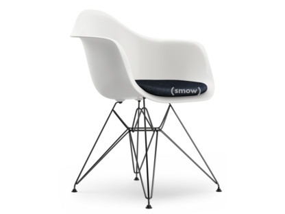 Eames Plastic Armchair RE DAR Blanc|Avec coussin d'assise|Bleu foncé / ivoire|Version standard - 43 cm|Revêtement basic dark