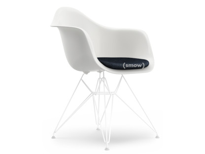 Eames Plastic Armchair RE DAR Blanc|Avec coussin d'assise|Bleu foncé / ivoire|Version standard - 43 cm|Revêtement blanc