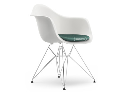 Eames Plastic Armchair RE DAR Blanc|Avec coussin d'assise|Bleu glacier / ivoire|Version standard - 43 cm|Chromé