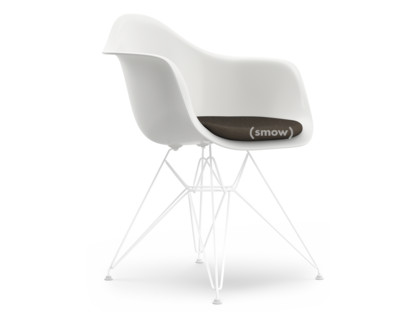 Eames Plastic Armchair RE DAR Blanc|Avec coussin d'assise|Gris chaud / marron marais|Version standard - 43 cm|Revêtement blanc