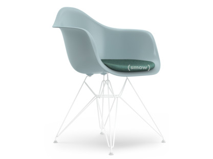 Eames Plastic Armchair RE DAR Gris bleuté|Avec coussin d'assise|Bleu glacier / ivoire|Version standard - 43 cm|Revêtement blanc