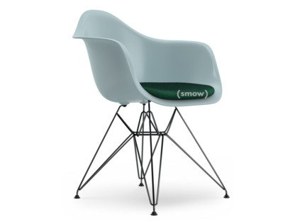 Eames Plastic Armchair RE DAR Gris bleuté|Avec coussin d'assise|Menthe / forêt|Version standard - 43 cm|Revêtement basic dark