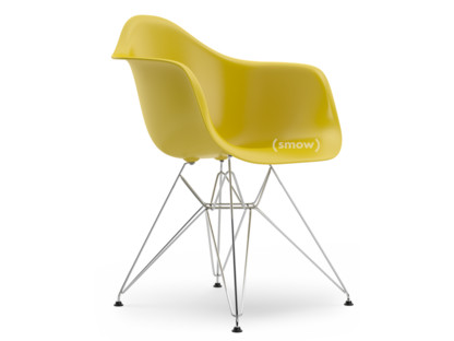 Eames Plastic Armchair RE DAR Moutarde|Sans rembourrage|Sans rembourrage|Version standard - 43 cm|Chromé