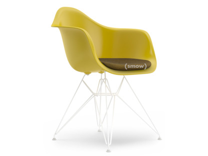 Eames Plastic Armchair RE DAR Moutarde|Avec coussin d'assise|Moutarde / gris foncé|Version standard - 43 cm|Revêtement blanc