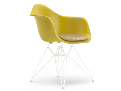 Eames Plastic Armchair RE DAR Moutarde|Avec coussin d'assise|Moutarde / ivoire|Version standard - 43 cm|Revêtement blanc