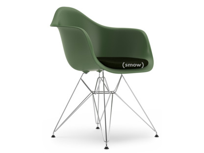 Eames Plastic Armchair RE DAR Forêt|Avec coussin d'assise|Nero / forêt|Version standard - 43 cm|Chromé