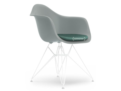 Eames Plastic Armchair RE DAR Gris clair|Avec coussin d'assise|Bleu glacier / ivoire|Version standard - 43 cm|Revêtement blanc