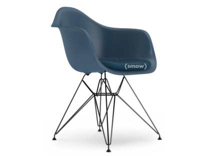 Eames Plastic Armchair RE DAR Bleu océan|Avec coussin d'assise|Bleu océan / gris foncé|Version standard - 43 cm|Revêtement basic dark