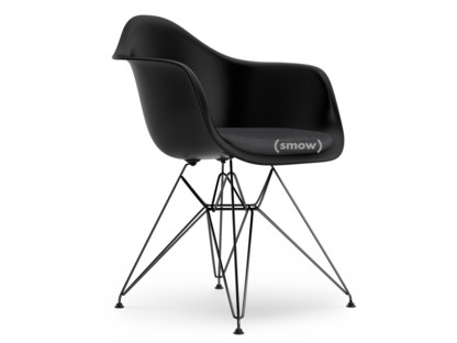 Eames Plastic Armchair RE DAR Noir profond  |Avec coussin d'assise|Gris foncé|Version standard - 43 cm|Revêtement basic dark
