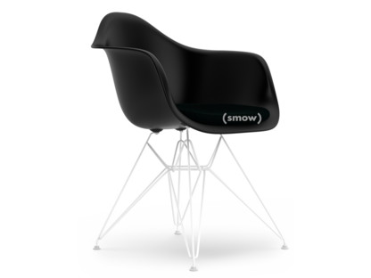 Eames Plastic Armchair RE DAR Noir profond  |Avec coussin d'assise|Pétrole / marron marais|Version standard - 43 cm|Revêtement blanc