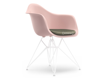 Eames Plastic Armchair RE DAR Rose pâle RE|Avec coussin d'assise|Gris chaud / ivoire|Version standard - 43 cm|Revêtement blanc