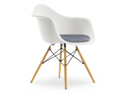 Eames Plastic Armchair RE DAW Blanc|Avec coussin d'assise|Bleu foncé / ivoire|Version standard - 43 cm|Frêne tons miel