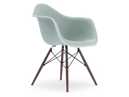 Eames Plastic Armchair RE DAW Gris bleuté|Rembourrage intégral|Bleu glacier / ivoire|Version standard - 43 cm|Érable foncé