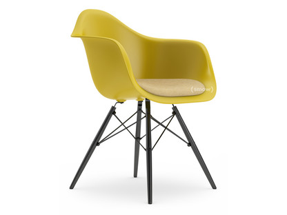 Eames Plastic Armchair RE DAW Moutarde|Avec coussin d'assise|Moutarde / ivoire|Version standard - 43 cm|Érable noir
