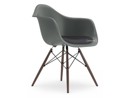 Eames Plastic Armchair RE DAW Gris granit|Avec coussin d'assise|Gris foncé|Version standard - 43 cm|Érable foncé