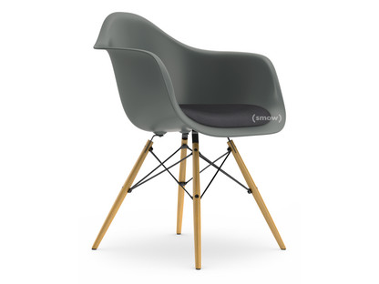 Eames Plastic Armchair RE DAW Gris granit|Avec coussin d'assise|Gris foncé|Version standard - 43 cm|Frêne tons miel