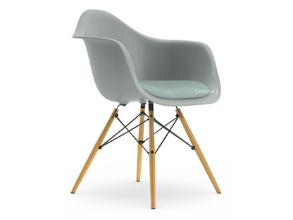 Eames Plastic Armchair RE DAW Gris clair|Avec coussin d'assise|Bleu glacier / ivoire|Version standard - 43 cm|Frêne tons miel