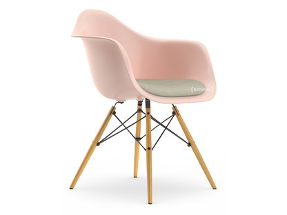 Eames Plastic Armchair RE DAW Rose pâle|Avec coussin d'assise|Gris chaud / ivoire|Version standard - 43 cm|Frêne tons miel