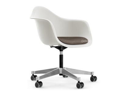 Eames Plastic Armchair RE PACC Blanc|Avec coussin d'assise|Gris chaud / marron marais