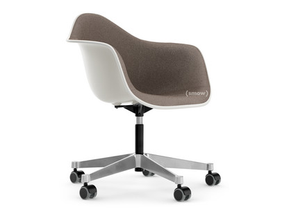 Eames Plastic Armchair RE PACC Blanc|Rembourrage intégral|Gris chaud / marron marais