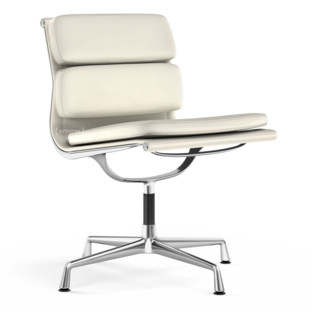 Soft Pad Chair EA 205 Chromé|Cuir Standard neige, Plano blanc