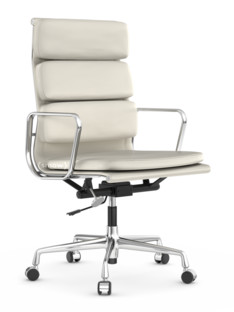 Soft Pad Chair EA 219 Chromé|Cuir Standard neige, Plano blanc
