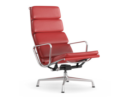 Soft Pad Chair EA 222 Piétement poli|Cuir Premium F rouge, Plano poppy red