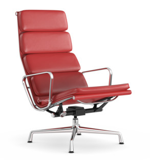 Soft Pad Chair EA 222 Piétement chromé|Cuir Standard rouge, Plano poppy red
