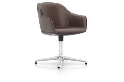 Softshell Chair avec piètement à 4 branches Aluminium poli|Cuir (Standard)|Marron
