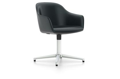 Softshell Chair avec piètement à 4 branches Aluminium poli|Cuir (Standard)|Nero