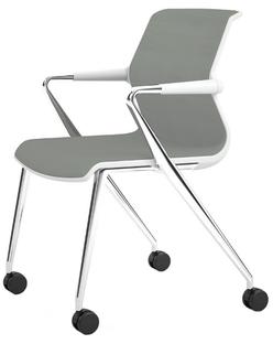 Chaise Unix base 4 pieds sur roulettes Silk Mesh gris bleuté|Soft grey|Aluminium poli