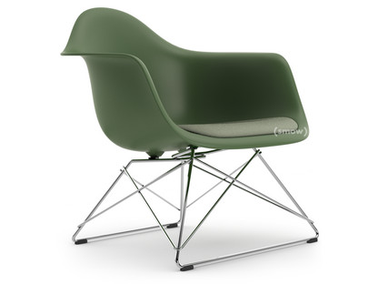 Eames Plastic Armchair RE LAR Forêt|Coussin d'assise ivoire / forêt|Chromé