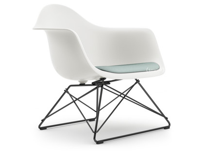 Eames Plastic Armchair RE LAR Blanc|Coussin d'assise bleu glacier /ivoire|Revêtement basic dark
